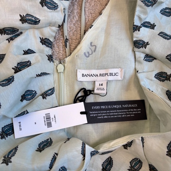 Banana Republic Viscose-Linen Ruched Midi Dress, Green Botanical Print 14 NWT - Picture 5 of 16